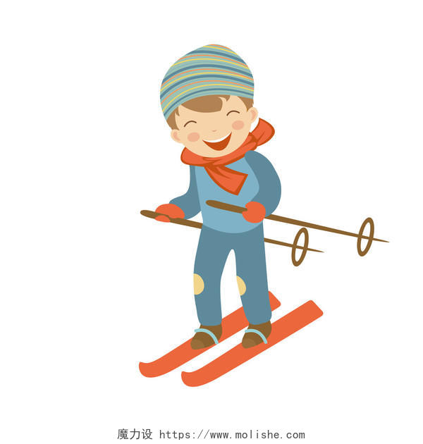 可爱的小男孩滑雪